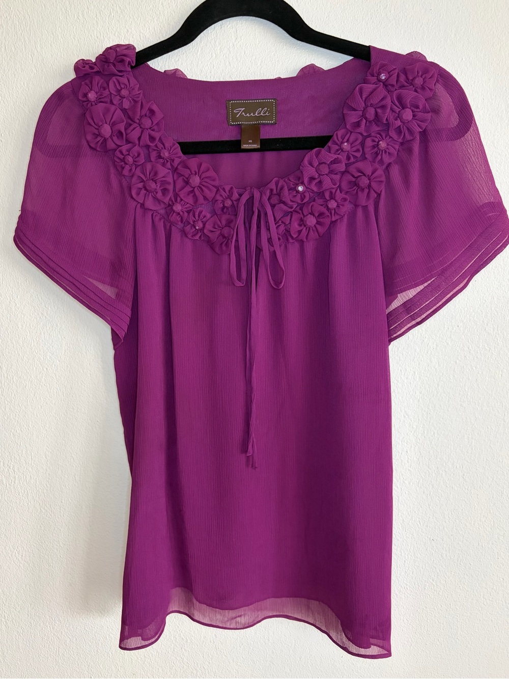 Purple Floral-Trim Sheer Trulli Blouse